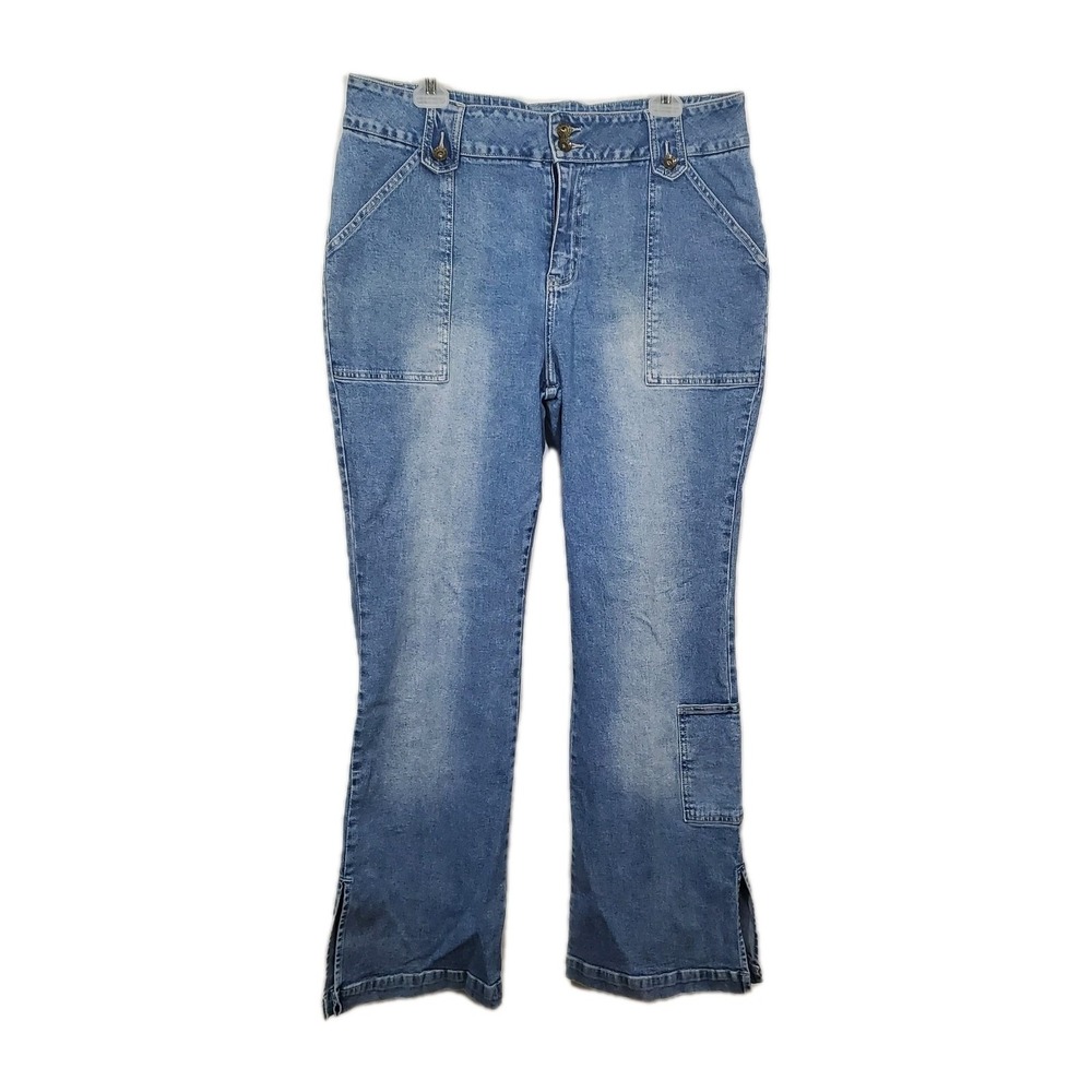 Route 66 Jeans Womens Size 16 Flare Ankle Blue Wide Leg Double Button Zip